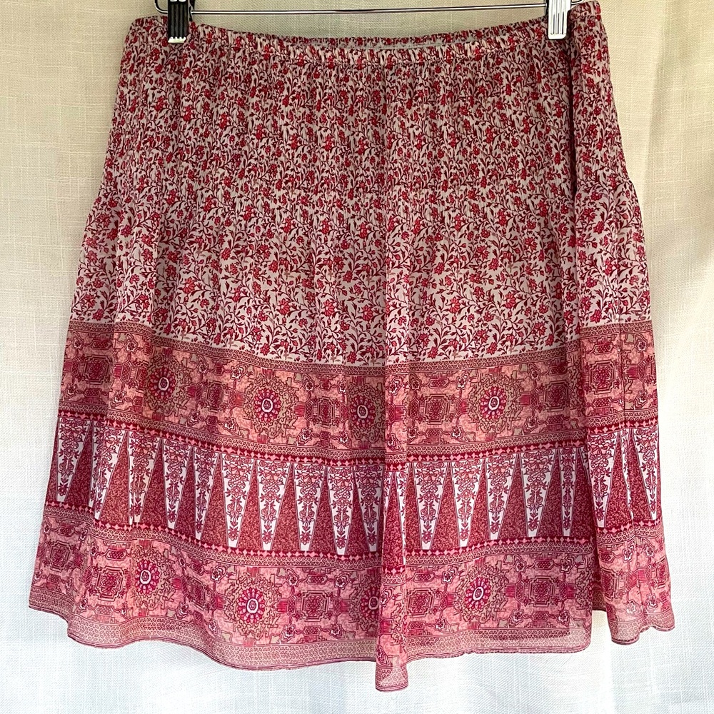 Max Studios Floral Pull On Skirt  Pink/Red/Tan